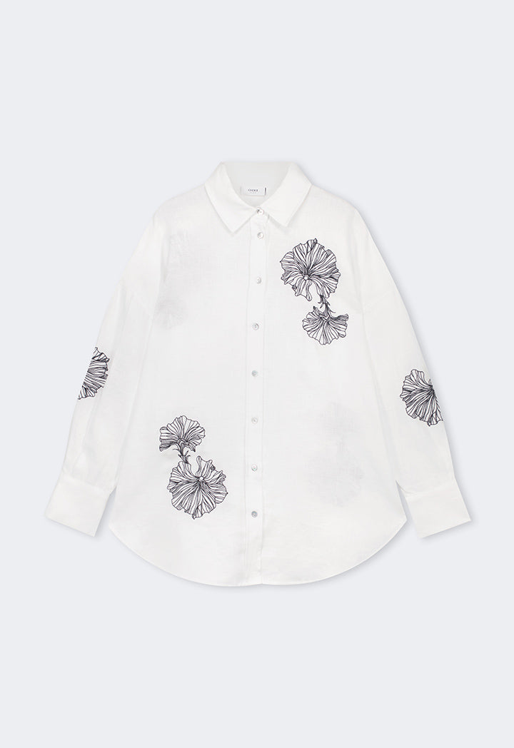 Choice Embroidered High Low Shirt Off White