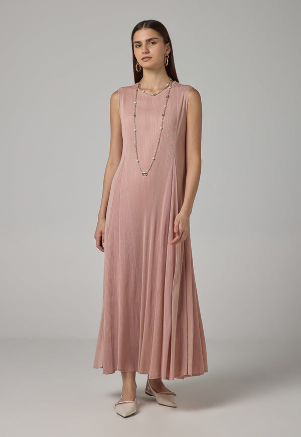 Choice Sleeveless Pleated Maxi Dress Pink