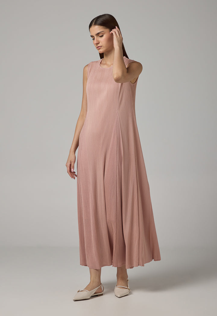 Choice Sleeveless Pleated Maxi Dress Pink