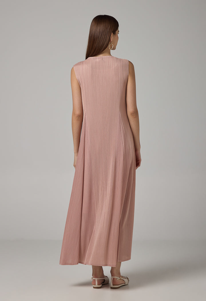 Choice Sleeveless Pleated Maxi Dress Pink