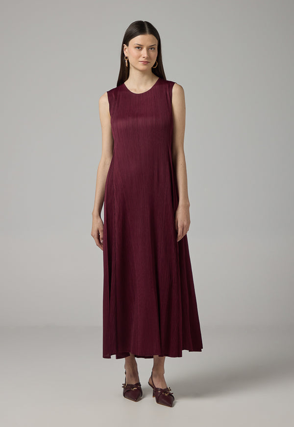 Choice Sleeveless Pleated Maxi Dress Burgundy