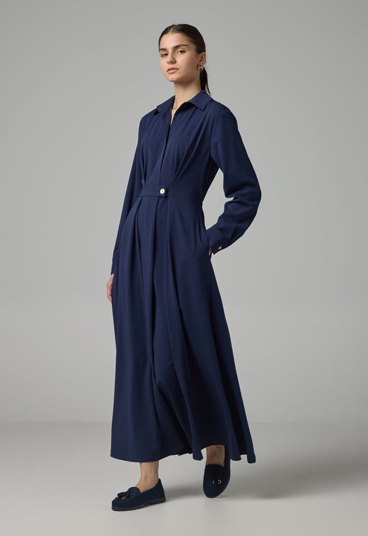 Choice Solid Long Sleeves Maxi Dress Navy