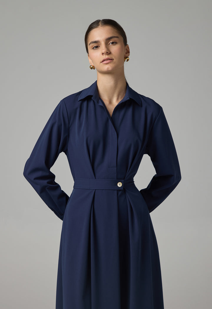 Choice Solid Long Sleeves Maxi Dress Navy
