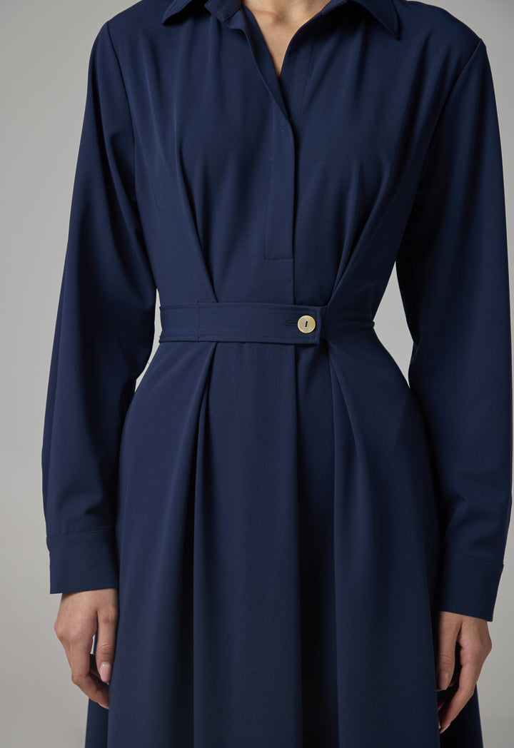 Choice Solid Long Sleeves Maxi Dress Navy