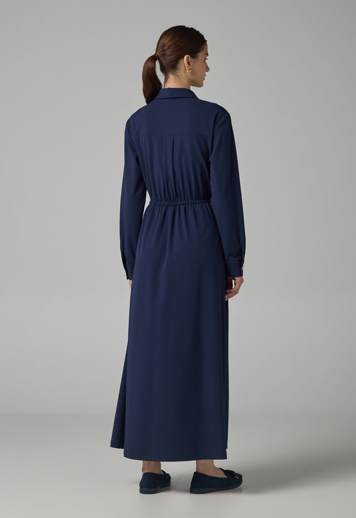 Choice Solid Long Sleeves Maxi Dress Navy