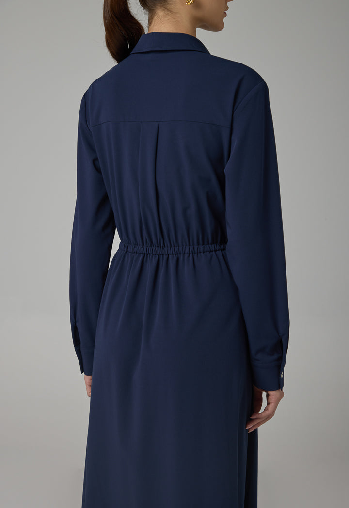 Choice Solid Long Sleeves Maxi Dress Navy