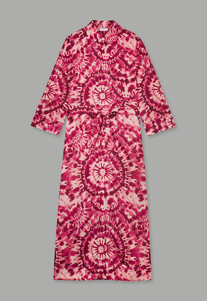 Choice Printed Belted Shirt Dress Multi Color