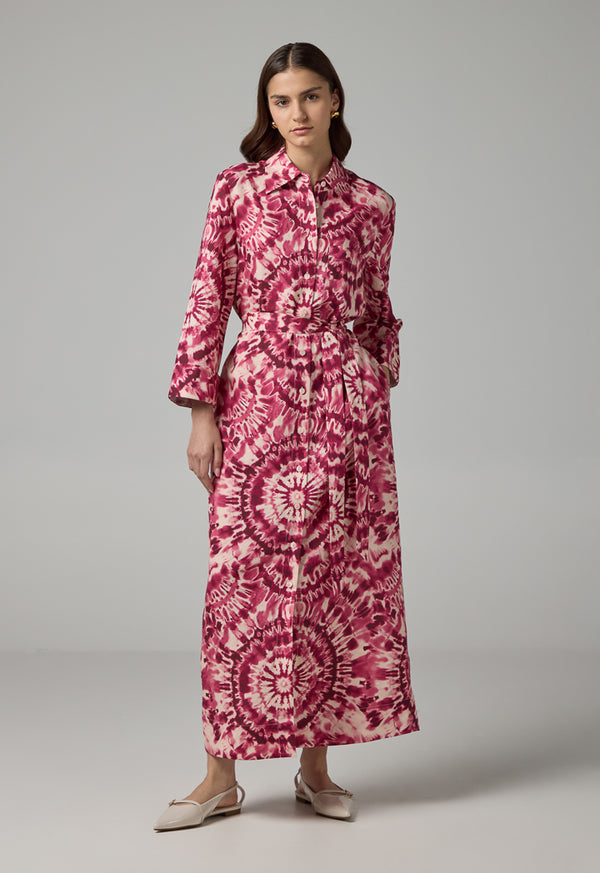 Choice Printed Belted Shirt Dress Multi Color