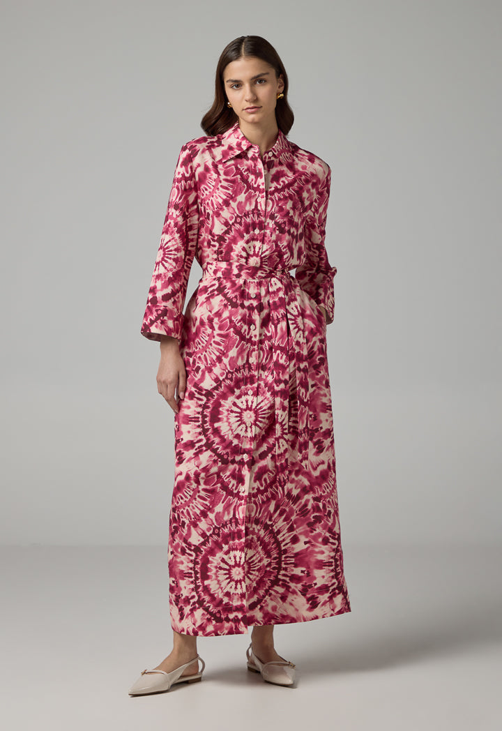 Choice Printed Belted Shirt Dress Multi Color