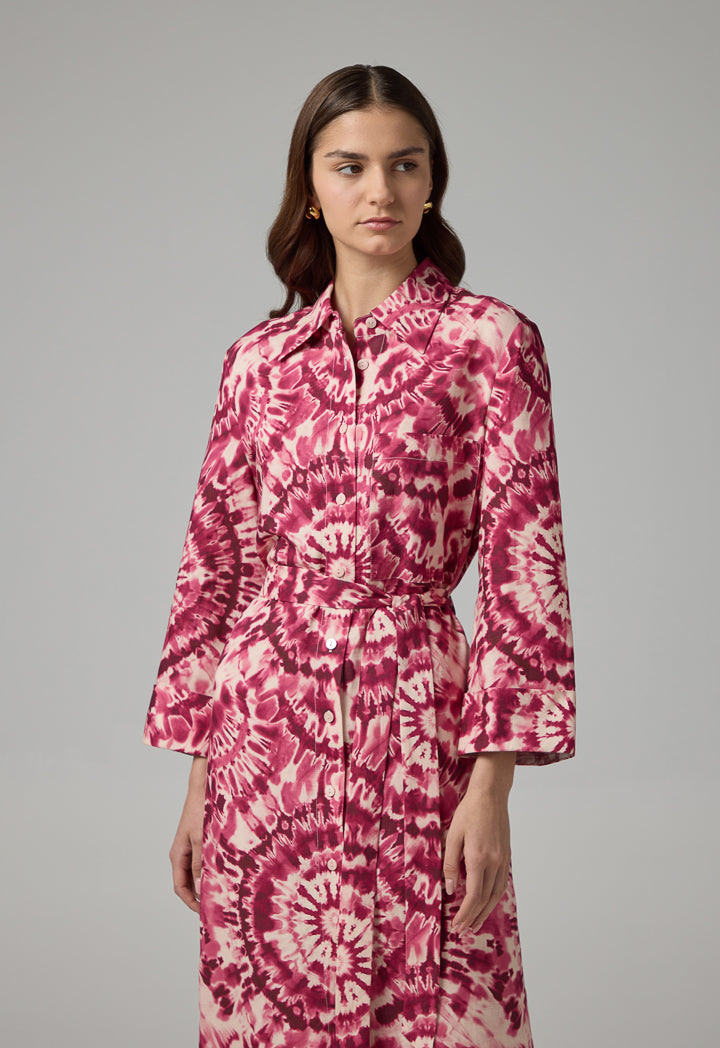 Choice Printed Belted Shirt Dress Multi Color