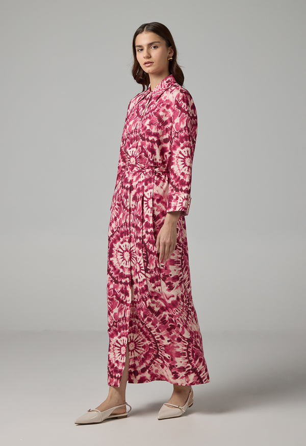 Choice Printed Belted Shirt Dress Multi Color