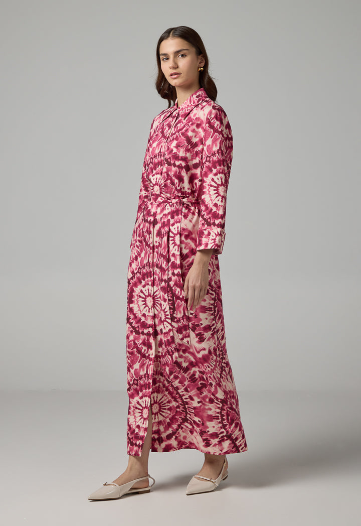 Choice Printed Belted Shirt Dress Multi Color