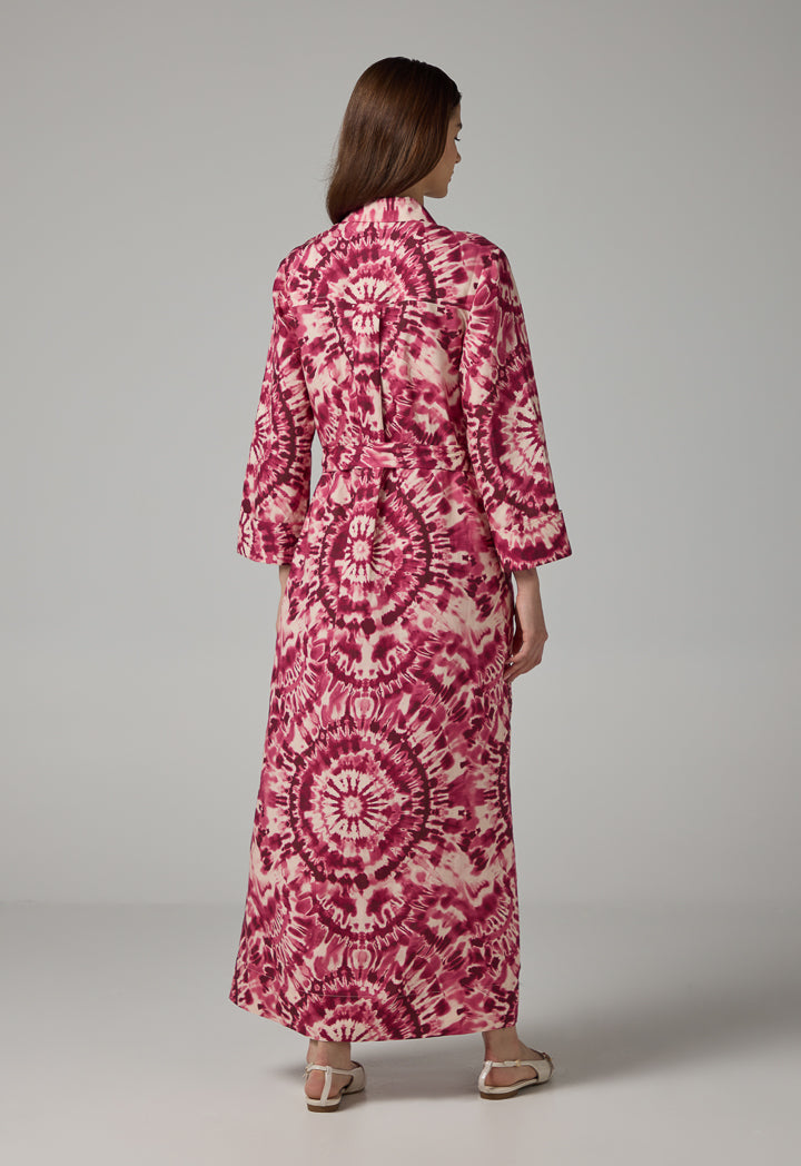 Choice Printed Belted Shirt Dress Multi Color