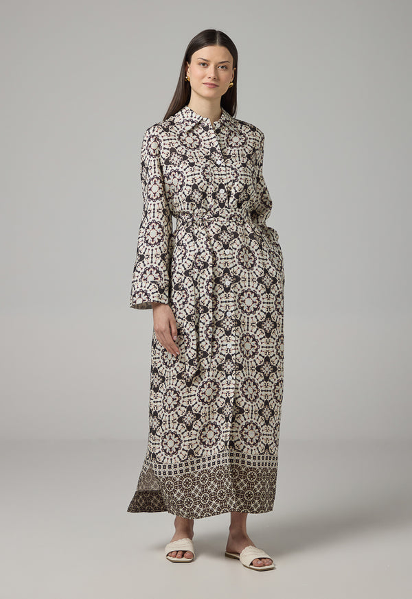 Choice Printed Belted Shirt Dress Brown