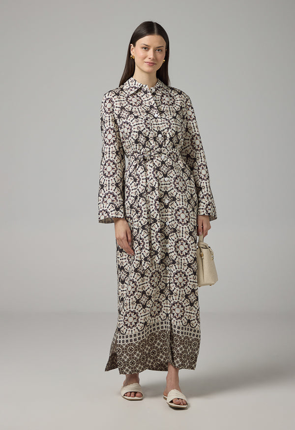Choice Printed Belted Shirt Dress Brown