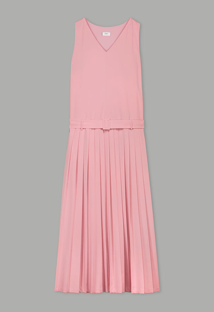 Choice Sleeveless Pleated Solid Dress Pink