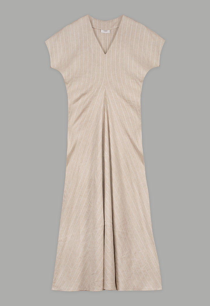 Choice V-Neck Striped Maxi Dress Beige