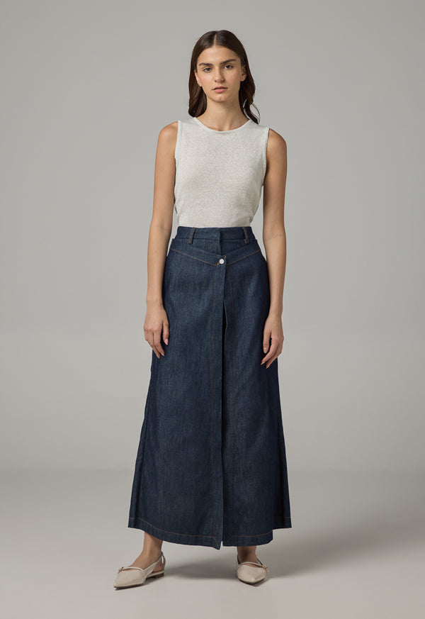 Choice Solid Wide Leg Overlap Denim Trousers  Indigo