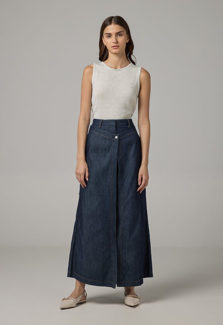 Choice Solid Wide Leg Overlap Denim Trousers  Indigo