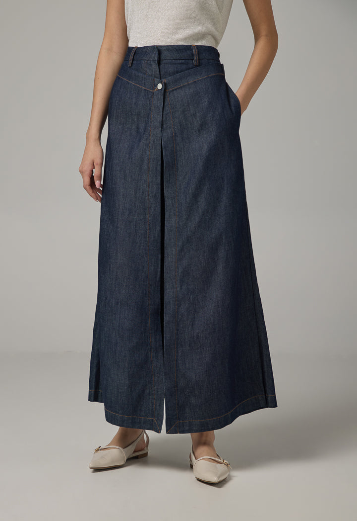 Choice Solid Wide Leg Overlap Denim Trousers  Indigo