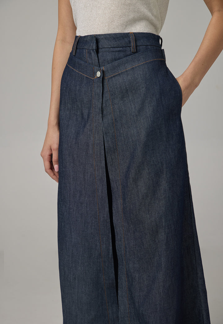 Choice Solid Wide Leg Overlap Denim Trousers  Indigo