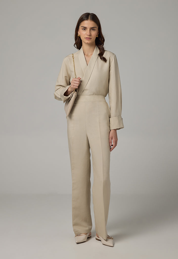 Choice Wide Leg Basic Trousers Beige