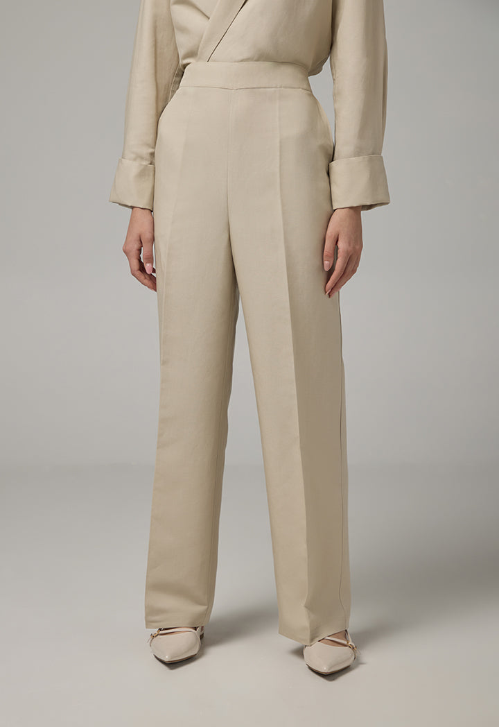 Choice Wide Leg Basic Trousers Beige