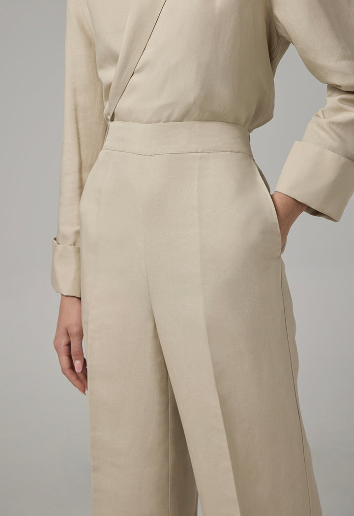 Choice Wide Leg Basic Trousers Beige