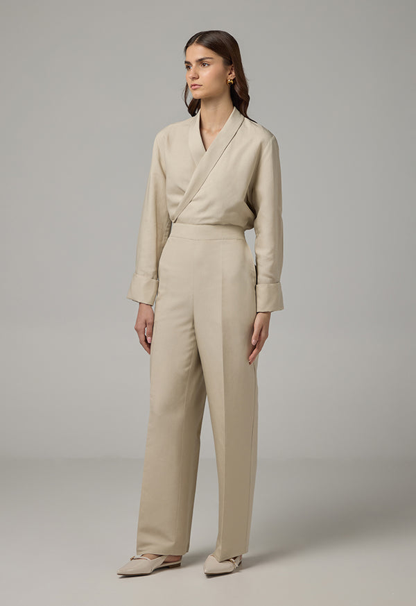 Choice Wide Leg Basic Trousers Beige