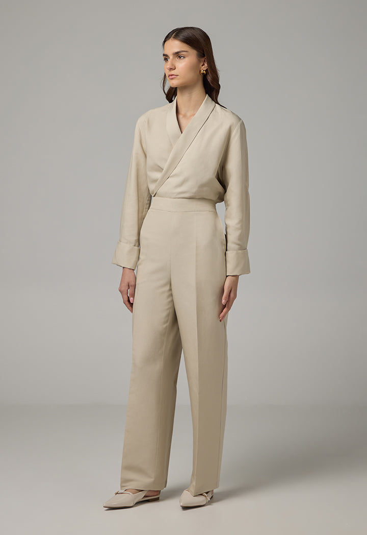 Choice Wide Leg Basic Trousers Beige