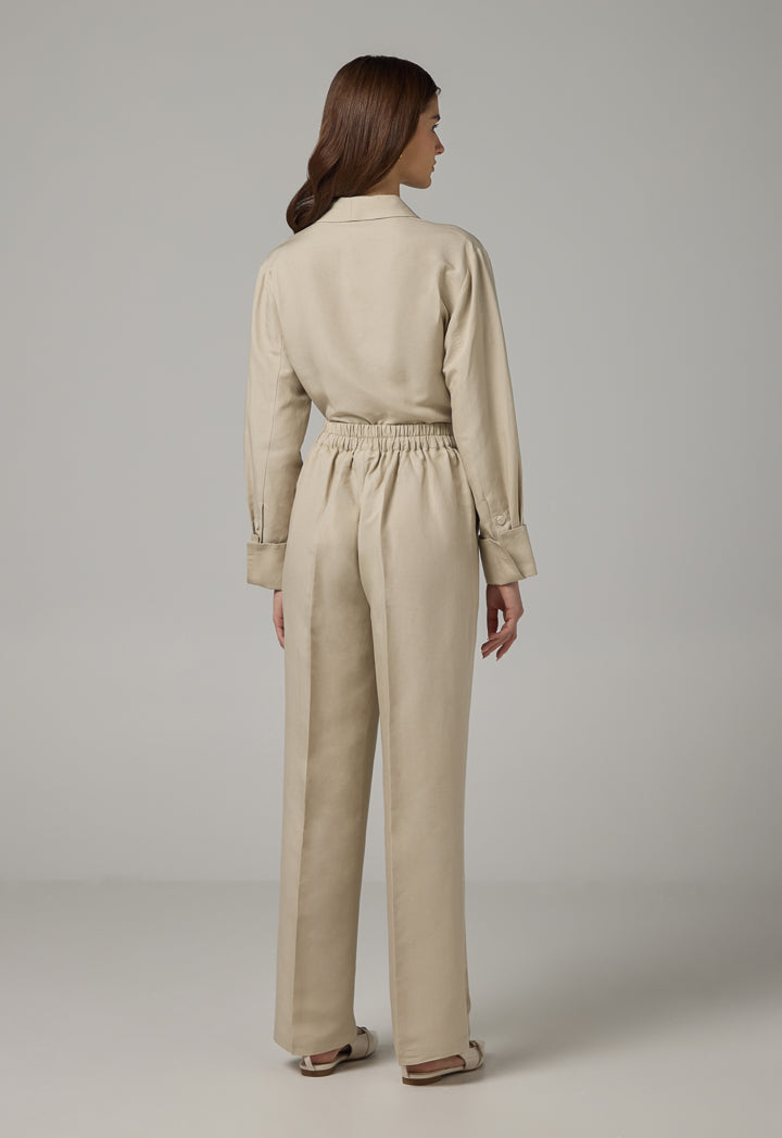 Choice Wide Leg Basic Trousers Beige