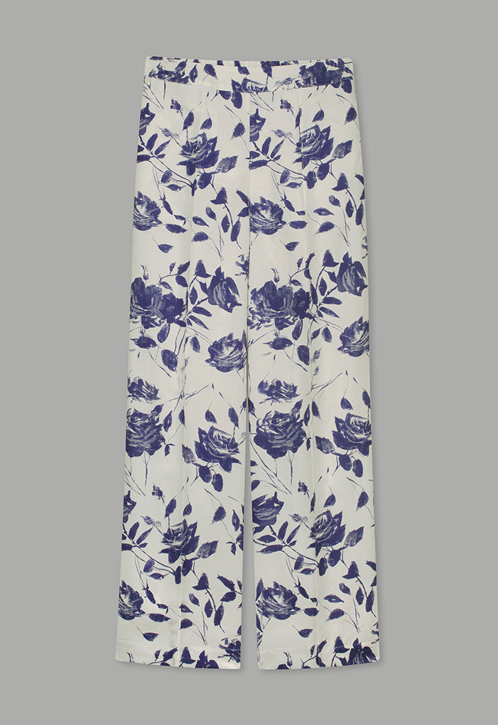 Choice Floral Print Straight Wide Leg Trousers Off White