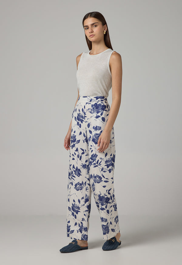 Choice Floral Print Straight Wide Leg Trousers Off White