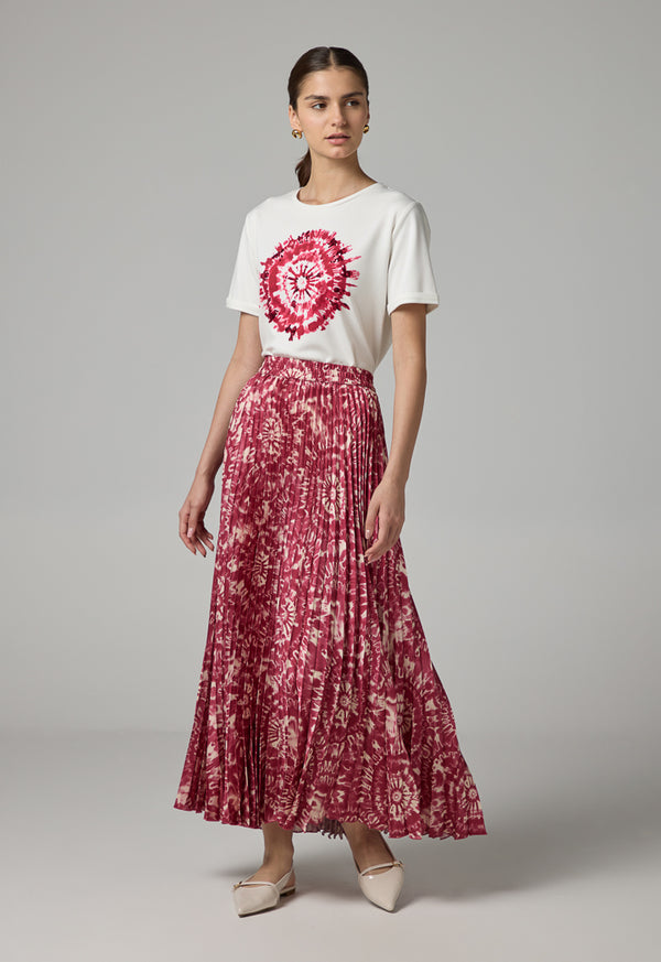 Choice Printed Pleated Maxi Skirt Multi Color