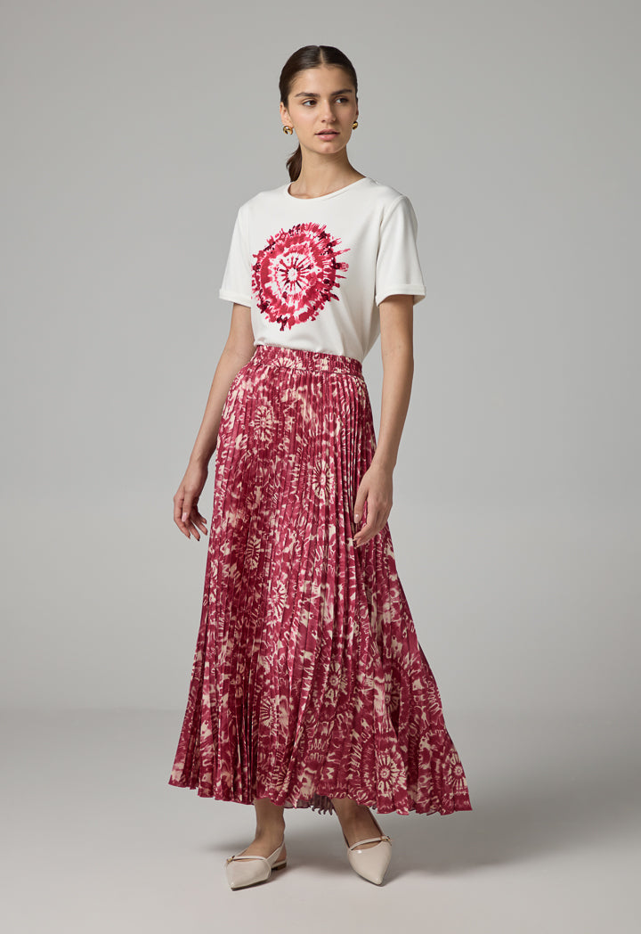 Choice Printed Pleated Maxi Skirt Multi Color