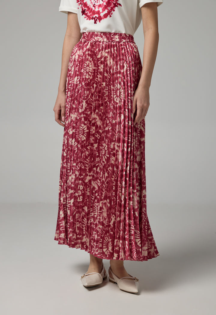 Choice Printed Pleated Maxi Skirt Multi Color