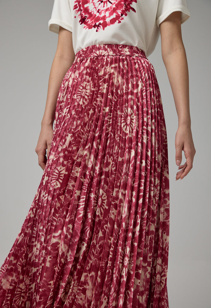 Choice Printed Pleated Maxi Skirt Multi Color