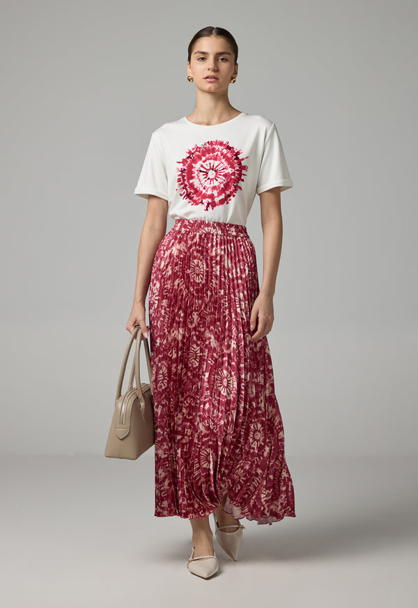 Choice Printed Pleated Maxi Skirt Multi Color