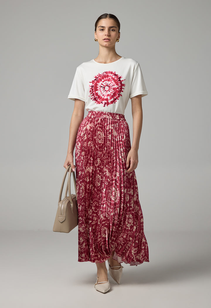 Choice Printed Pleated Maxi Skirt Multi Color