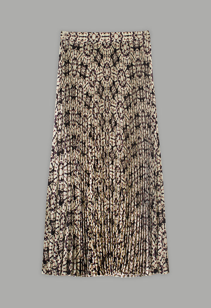 Choice Printed Pleated Elastic Waistband Skirt Brown
