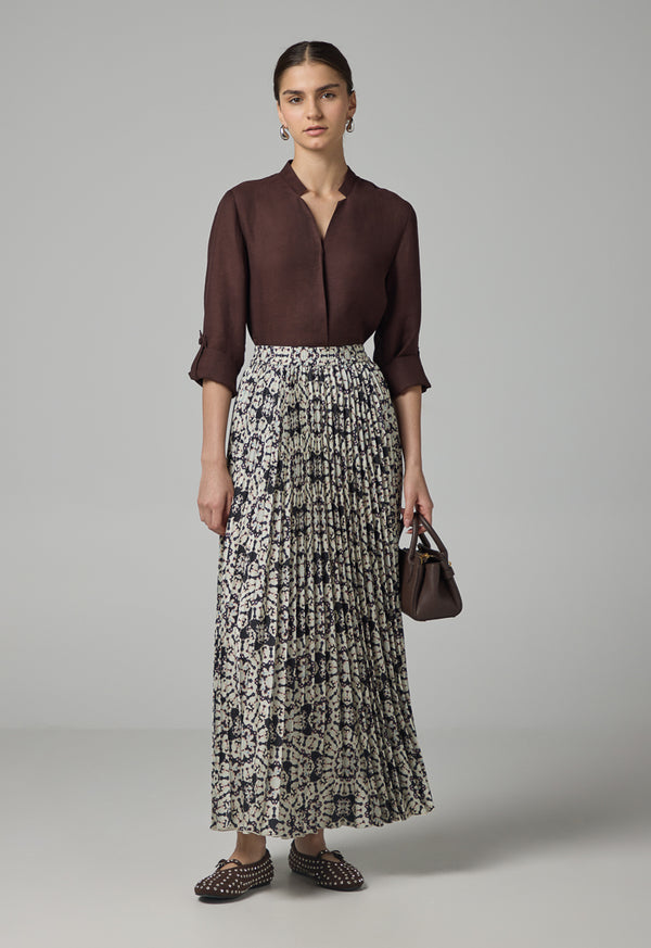 Choice Printed Pleated Elastic Waistband Skirt Brown