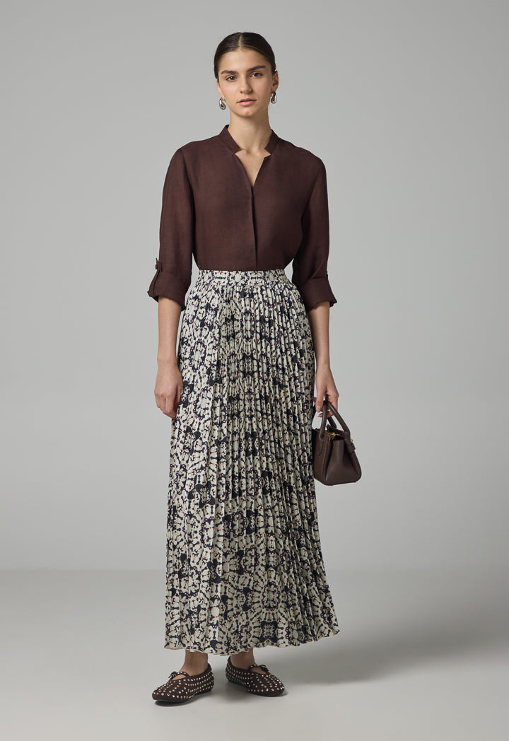 Choice Printed Pleated Elastic Waistband Skirt Brown
