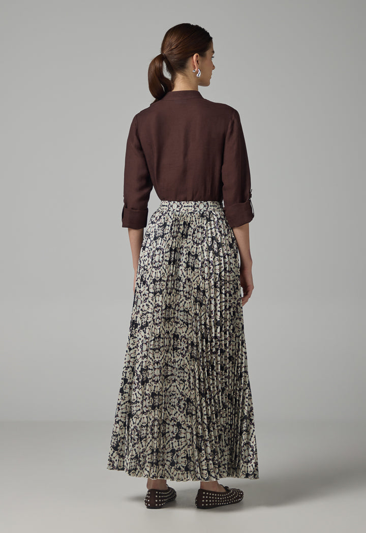 Choice Printed Pleated Elastic Waistband Skirt Brown