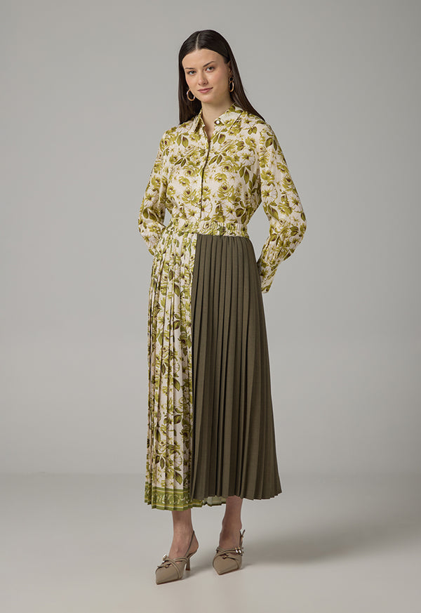 Choice Print Pleated Flared Skirt Multi Color