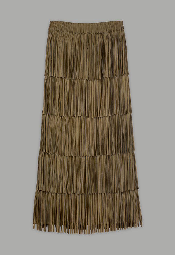 Choice Solid Fringe Maxi Skirt Khaki