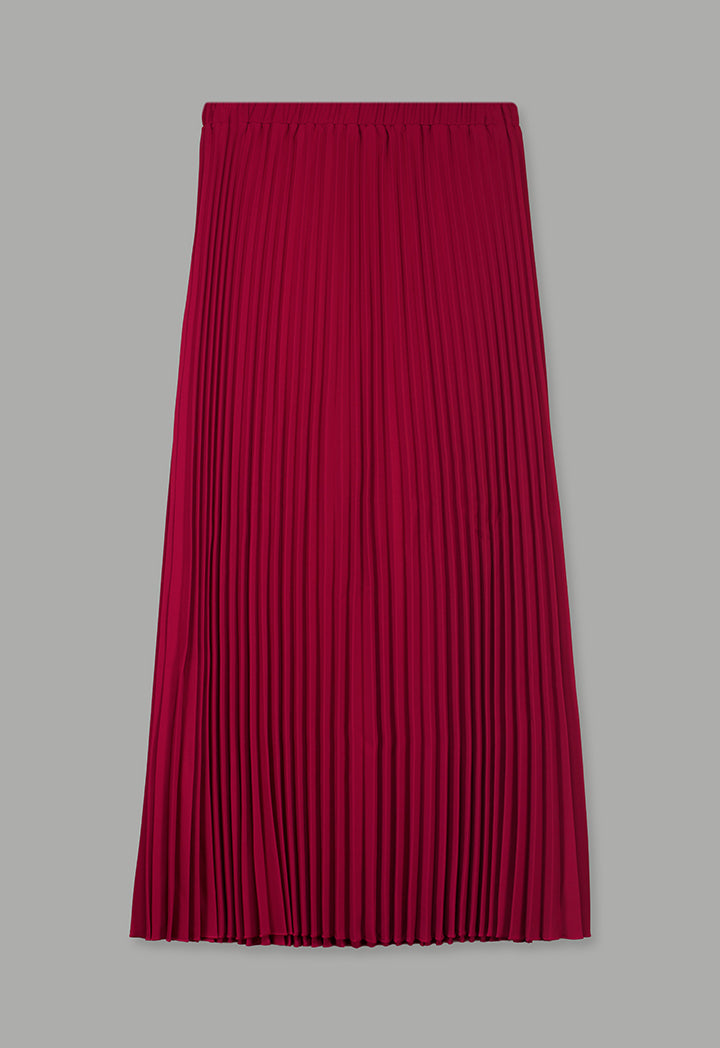 Choice Solid Pleated Maxi Skirt Burgundy