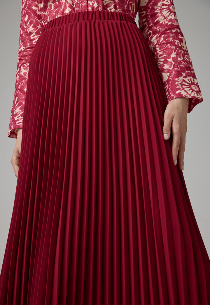 Choice Solid Pleated Maxi Skirt Burgundy