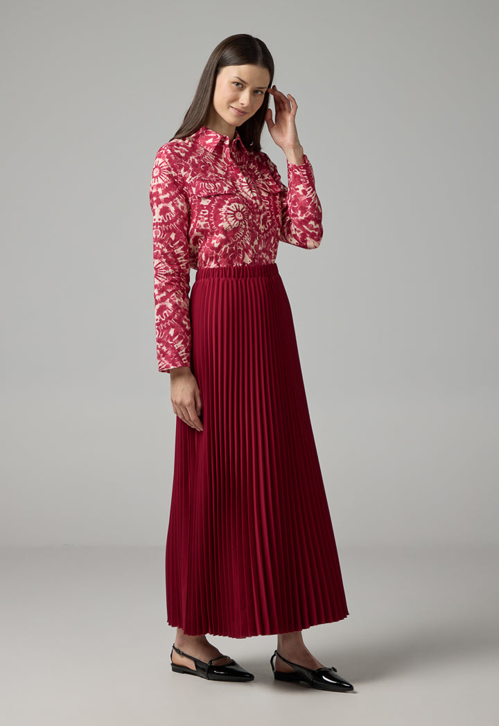 Choice Solid Pleated Maxi Skirt Burgundy