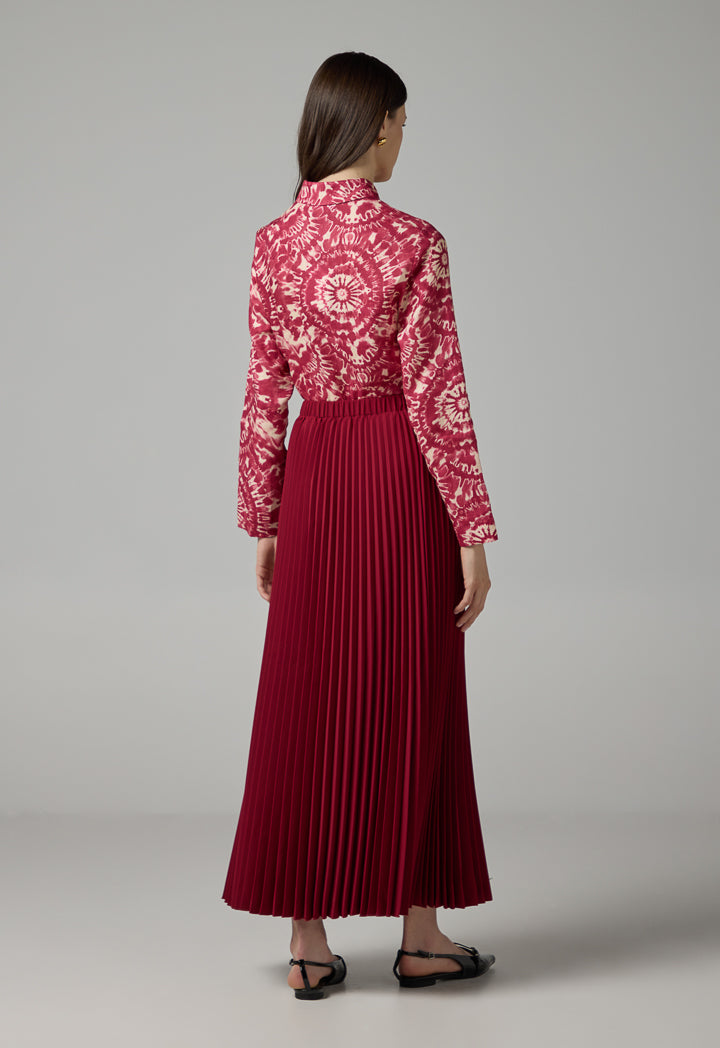 Choice Solid Pleated Maxi Skirt Burgundy