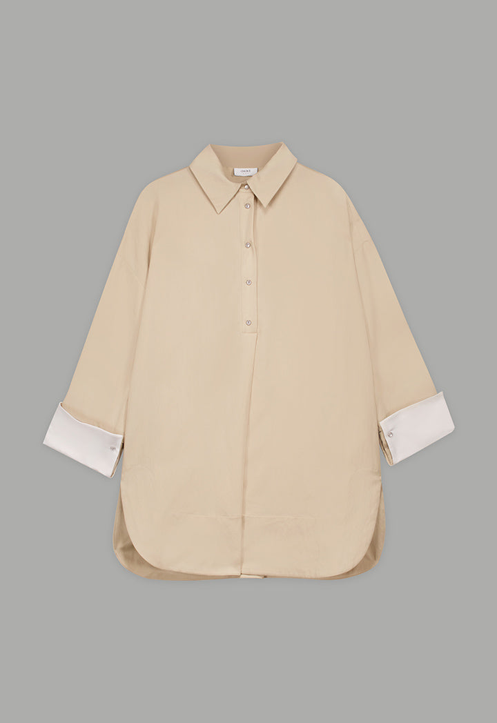 Choice Long Sleeve Solid Blouse Beige